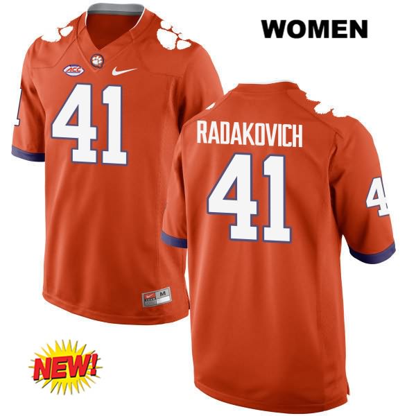 Women's Clemson Tigers #41 Grant Radakovich Stitched Orange New Style Authentic Nike NCAA College Football Jersey KGU5146QJ